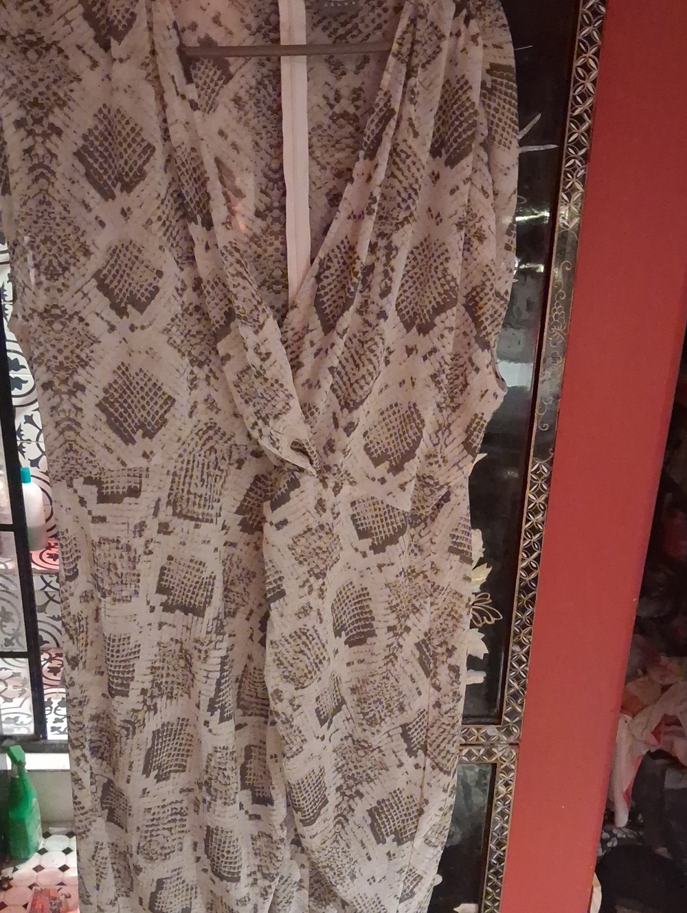 Sleeveless Neutral Snake-Print Midi Dress